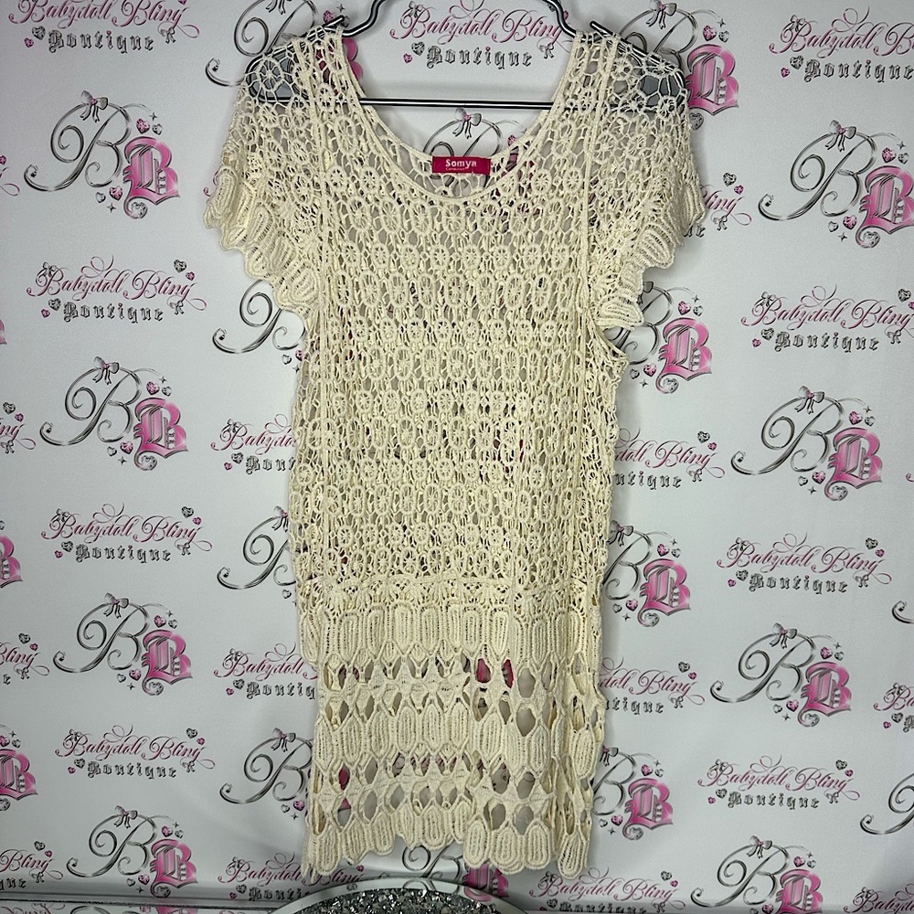 Somya dress crochet knitted cream white coverup dress tshirt style boho